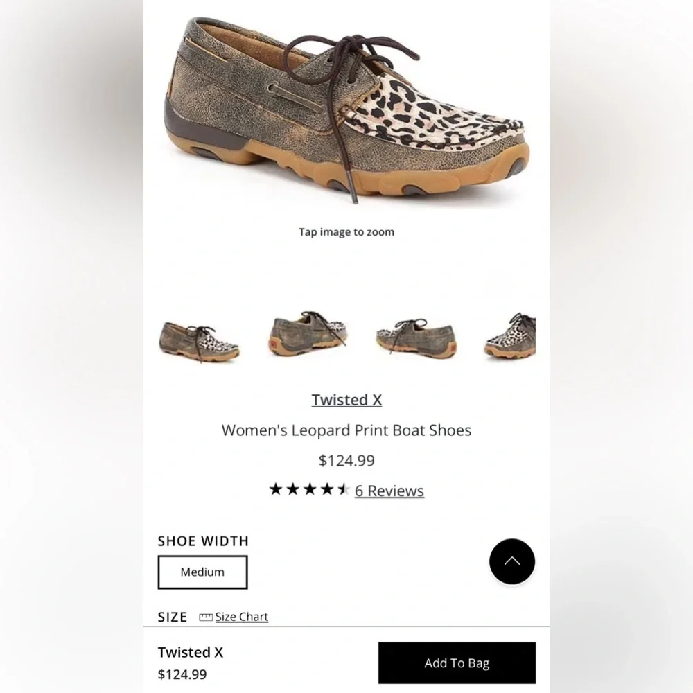 Twisted X Brown Leopard Print Boat Shoe, 5.5 M